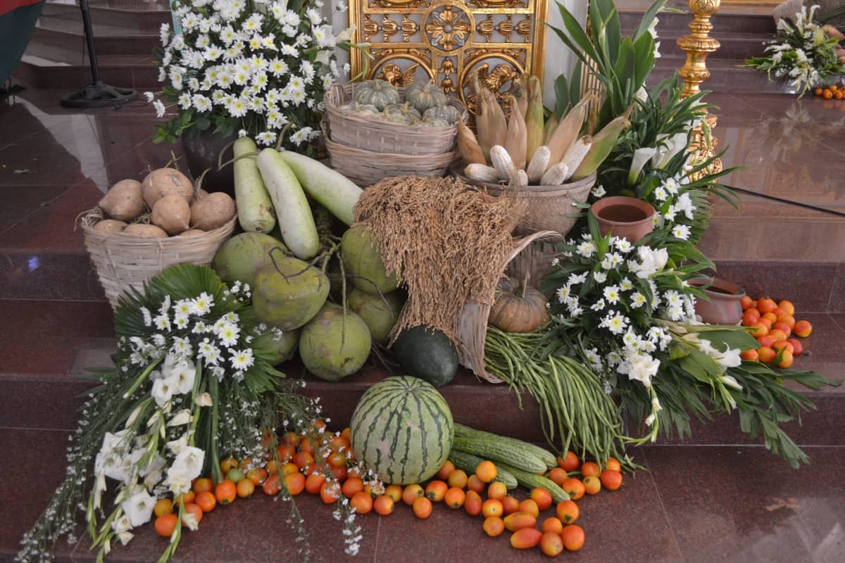 Maytime offerings inside the church.